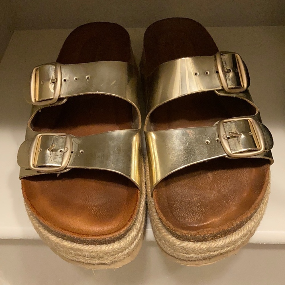 Gold espadrille platform sandals